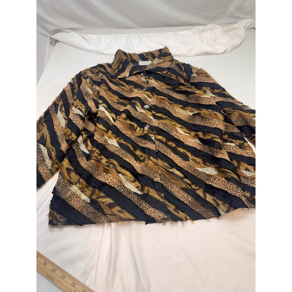 Tantrums Collection Jackets & Blazers - Tantrums Collection 2X Silk Blend Textured Button Jacket Distressed Animal Print